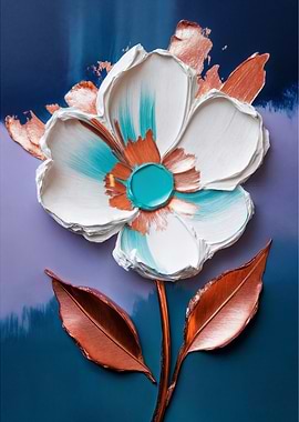 Turquoise & Copper Floral Impasto Art - Textured Palette Knife Painting for Modern Wall Decor