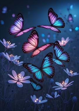 Butterflies and Flowers in Blue Light