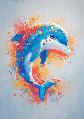 Colorful Dolphin Watercolor Painting