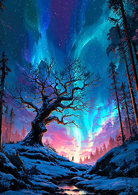 Anime Aurora Borealis Landscape