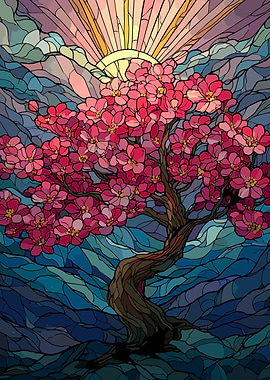Stained Glass Cherry Blossom Tree