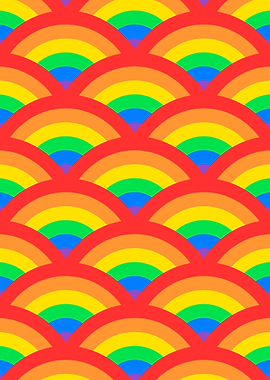 Rainbow Arches Pattern on Red Background