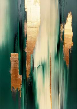 Luxury Emerald Gold Abstract Art - Thick Textured Impasto Painting for Elegant Modern Decor