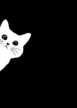 Peeking White Cat on Black Background