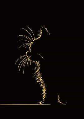 Minimalist Cat Sketch on Black Background