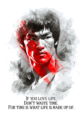 Bruce Lee Watercolor Portrait with Quotes