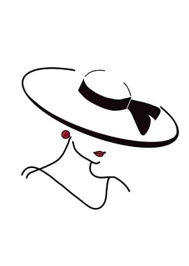 Elegant Woman with Hat Line Art