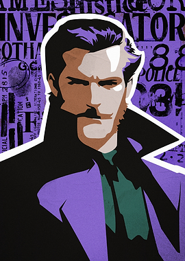 Detective Portrait with Newspaper Background