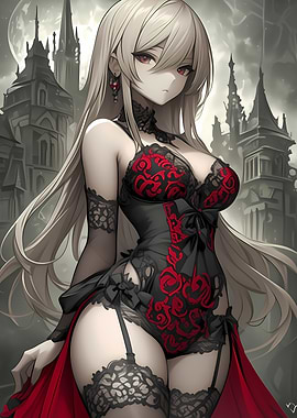 Anime Girl in Gothic Lingerie