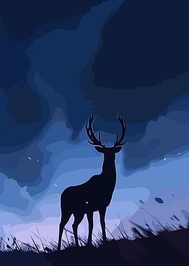 Silhouette of a Deer at Night