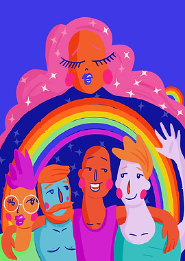 Pride Celebration with Rainbow and Stars