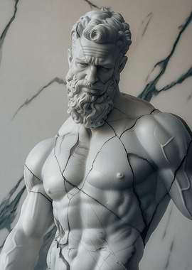 Marble Statue of a Man with Exaggerated Muscles