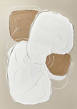 Abstract Painting with White and Brown Shapes