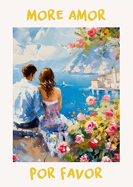 Couple overlooking the sea with roses