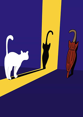 Cat, Shadow, and Umbrella Illustration