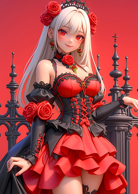 Anime Girl in Red and Black Dress