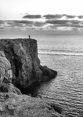 Monochrome Cliffside View Sea Landscape Nature