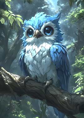 Blue Owl Perched on Branch
