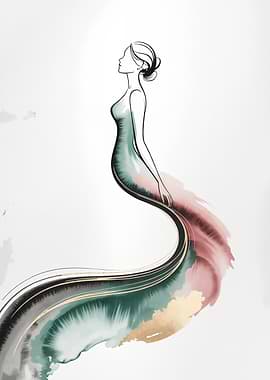 Elegant Woman Watercolor Dress Illustration