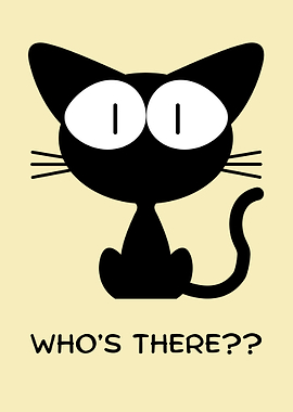 Curious Cartoon Black Cat 'Who's There??'