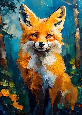 Fox in Forest Painting