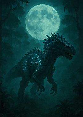 Dinosaur under the moonlight in jungle