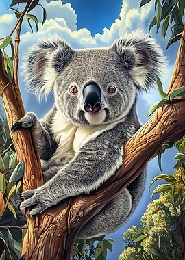 Koala in Eucalyptus Tree