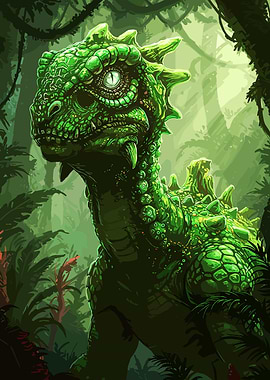 Dinosaur in Green Jungle