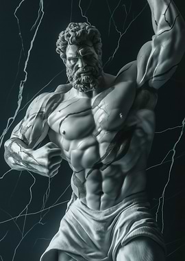 Cracked Statue of a Muscular Man for Motivational Fitness