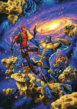 Thanos and Deadpool Battle in Space