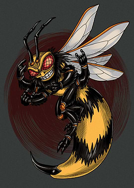 Cartoon Bee Rock and Roll Gesture