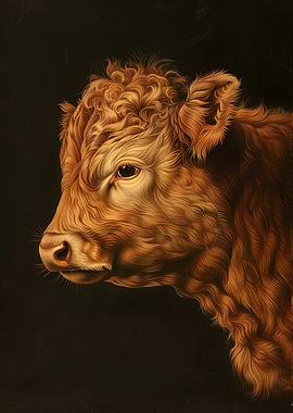 Highland Calf Etching – Vintage 19th-Century Animal Illustration