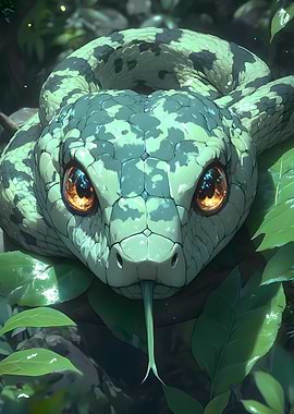 Cute Snake Portrait in Lush Greenery