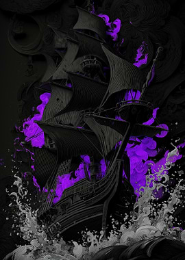 Black Ship with Purple Flames