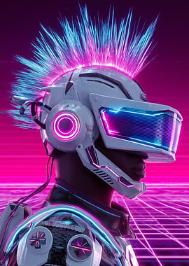 Cyberpunk Futuristic Character with VR Headset