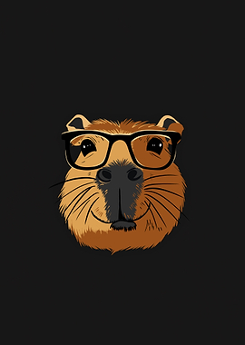 Capybara with Glasses on Black Background