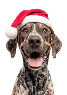 Happy Plott Hound Dog Wearing Santa Hat