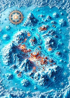 Winter Fantasy Map with Snowy Mountains