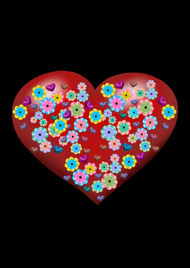 Floral Heart on Black Background