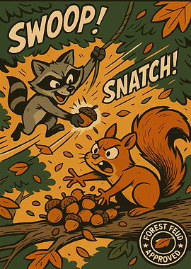 Raccoon vs Squirrel Acorn Heist