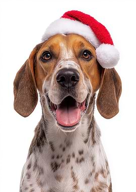 American English Coonhound Dog with Santa Hat