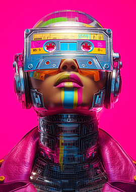 Retro-Futuristic Cassette Headgear Portrait