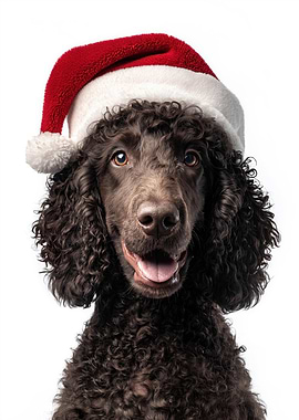 Irish Water Spaniel with Santa Hat