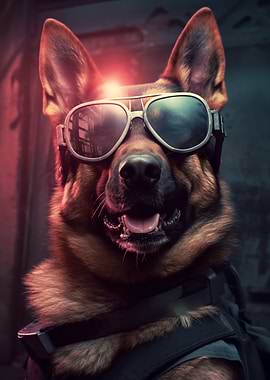 Cool German Shepherd with Sunglasses
