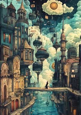Steampunk Floating Cityscape