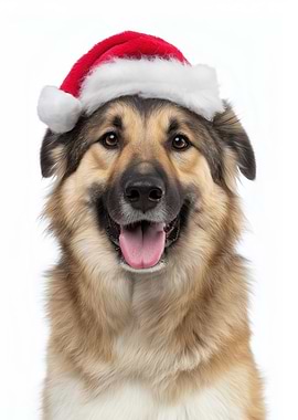 Chinook Dog with Santa Hat Portrait