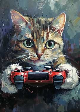 Gamer Cat Painting