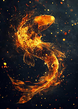 Fiery Koi Fish Digital Art