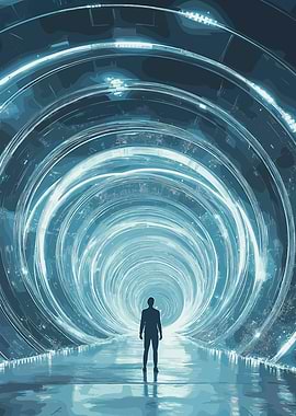 Man in Futuristic Tunnel