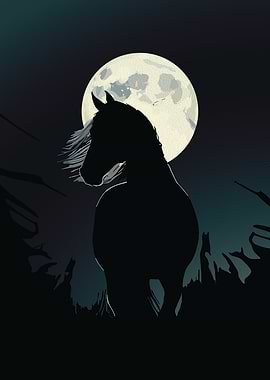 Horse Silhouette Under Moonlight